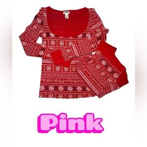 PINK Victoria's Secret Festive‎ Red and White Pajamas Size S